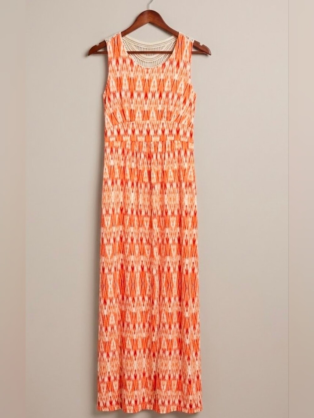 NWT Daisy Fuentes Aztec Tribal Racerback Lace Maxi Dress Orange Pink Cream S